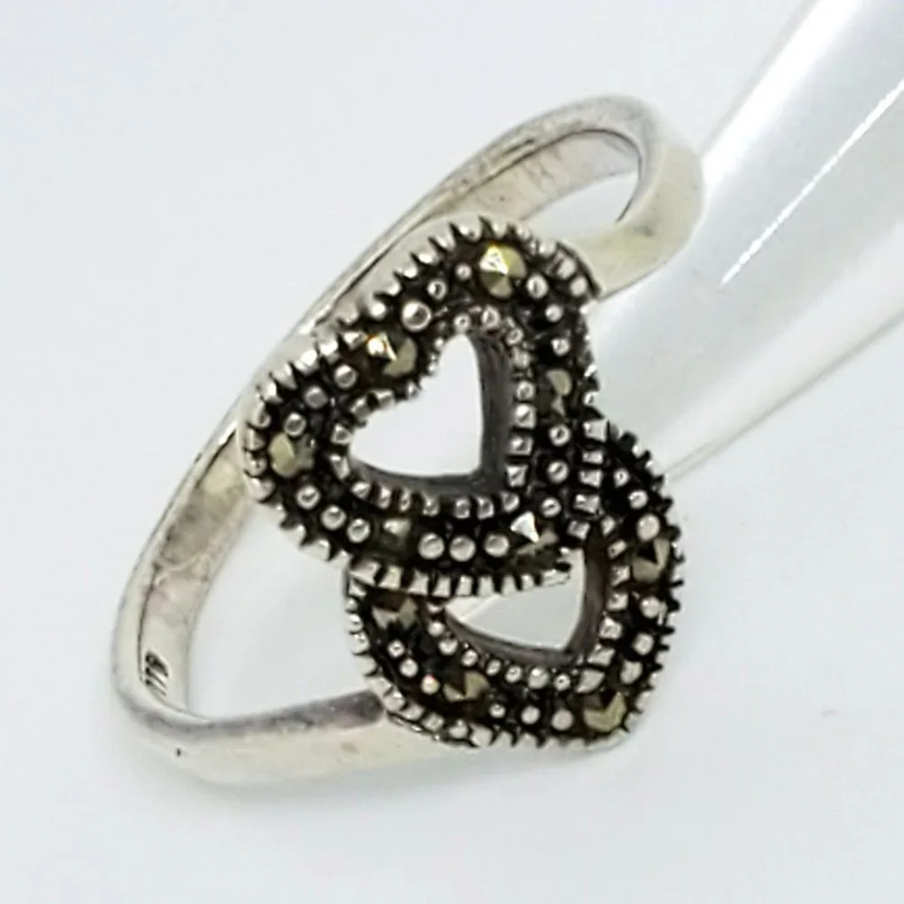 Marsala Co MC Marcasite Double Heart Open Work Sterling Silver Ring